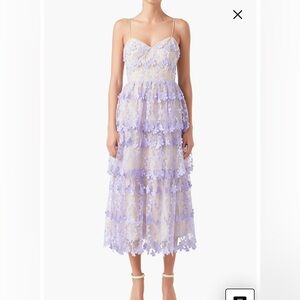 Endless Rose Lilac Floral Appliqué Tiered Midi Dress NWT Size M Wedding Guest